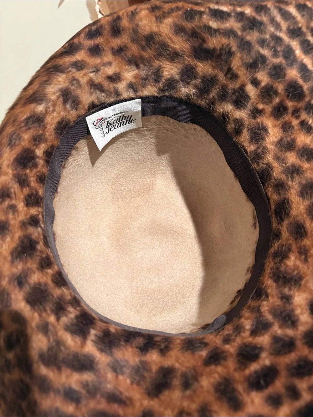 Leopard Print Wide-Brim Women's Hat with Black Ribbon